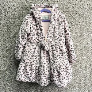 American Widgeon Coat Girls 5 Light Pink & Gray Leopard Print Faux Fur Zip Up